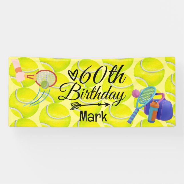 Banderoles Tennis 60e anniversaire au joueur de tennis (Horizontal)