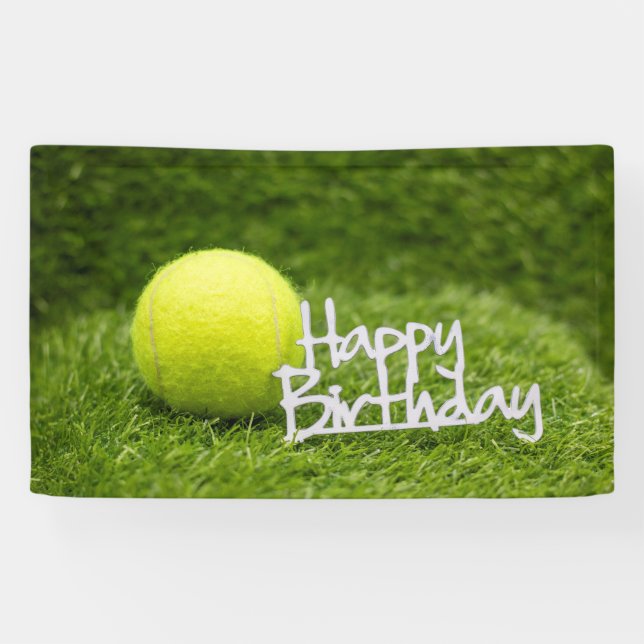 Banderoles Tennis anniversaire avec balle sur l'herbe verte H (Horizontal)