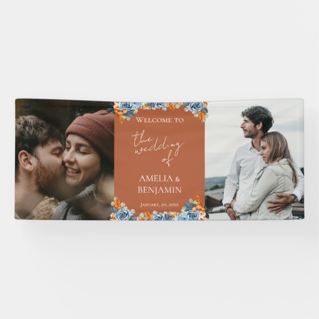 Banderoles Terracotta Marine Blue Rust Mariage photo Bienvenu (Horizontal)