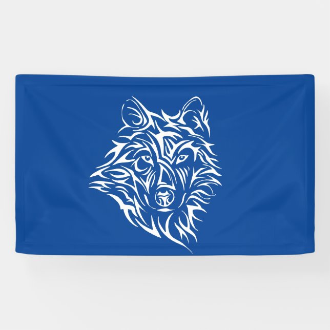 Banderoles Tête de loup blanc sur bleu (Horizontal)