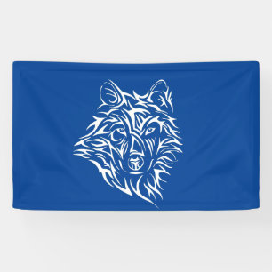 Banderoles Tête de loup blanc sur fond bleu