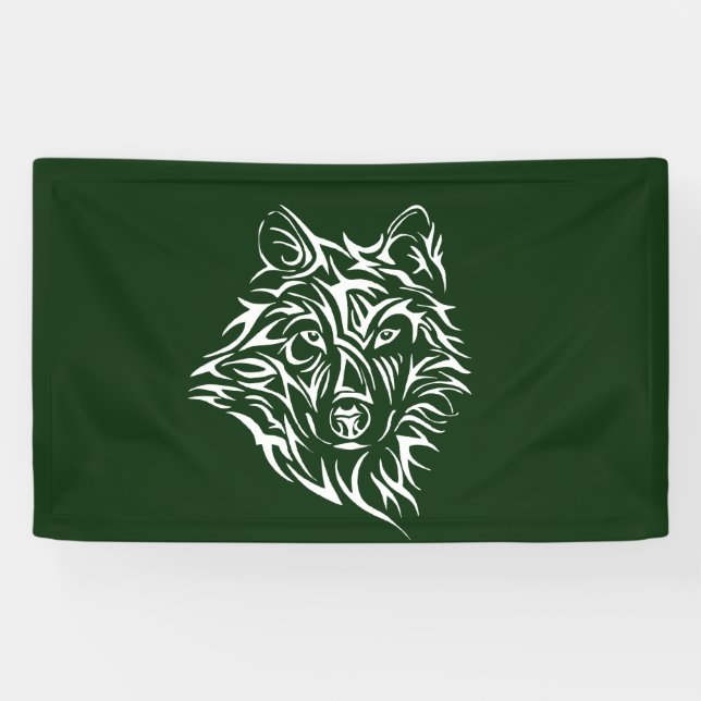 Banderoles Tête de loup blanc sur vert (Horizontal)