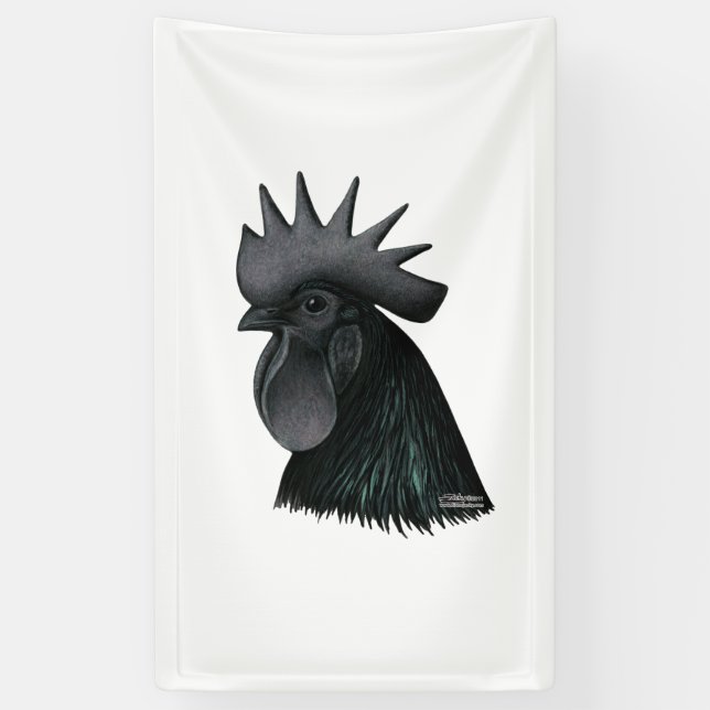 Banderoles Tête de Rooster Ayam Cemani (Vertical)