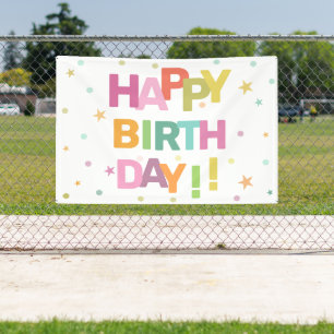 Banderoles Texte coloré Confetti et étoiles Joyeux anniversai