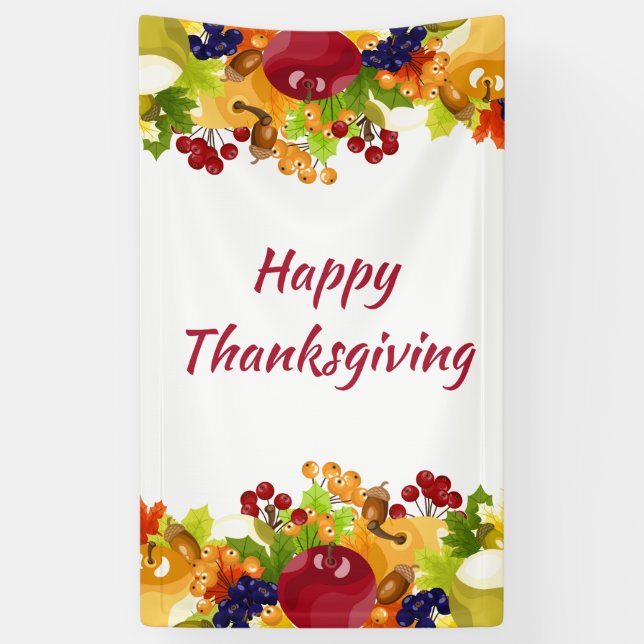Banderoles Thanksgiving Fall Leaves Apples Berries Editable (Vertical)