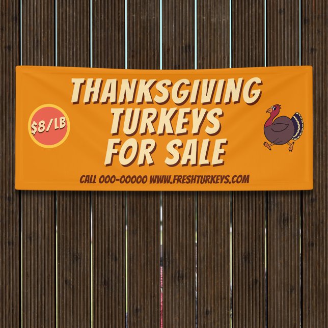 Banderoles Thanksgiving Turquie Birds For Sale Business Banne (Add your turkey business details to this orange Thanksgiving Turkeys For Sale Business Banner)