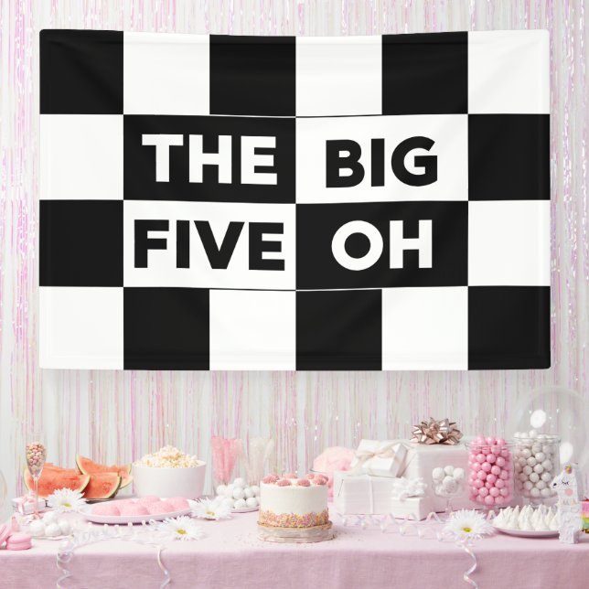 Banderoles The Big Five Oh Black White Checkered Birthday (Fête)