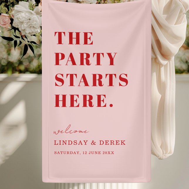 Banderoles The Party Stars Here! Bold Font Wedding Welcome (The Party Stars Here! Bold Font Wedding Welcome Banner)