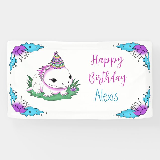 Banderoles Thème Axolotl Fête d'Anniversaire Personnalisé (Horizontal)