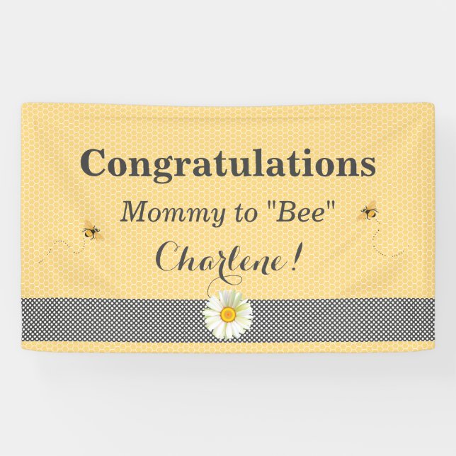 Banderoles Thème d'abeille Honeycomb Or & Gris Polka Dot (Horizontal)