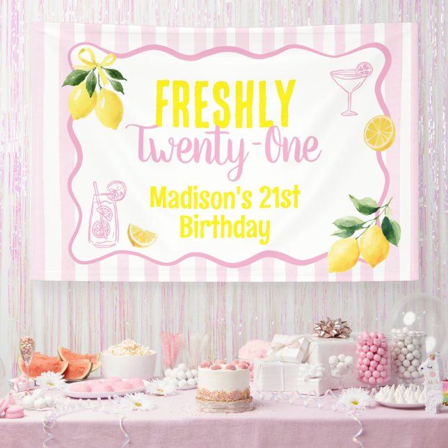 Banderoles Thème d'anniversaire 21 ans frais rayures rose cit (Fête)
