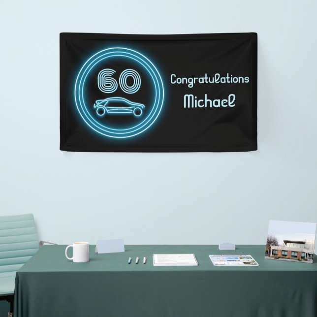 Banderoles Thème de course automobile 'Neon' Blue sur Black C (Salon professionnel)