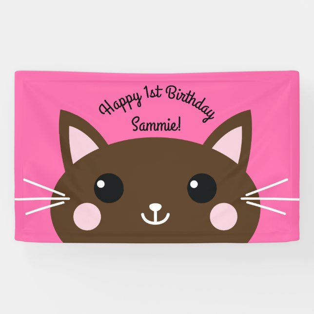 Banderoles Thème de fête d'anniversaire de 1ère année de chat (Horizontal)