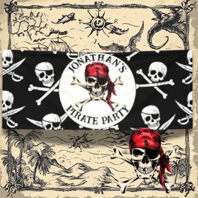 Banderoles Thème pirate Fête Adulte Sel Crâne Noir. (Make your child’s pirate party unforgettable with a vibrant, personalized pirate party banner. )
