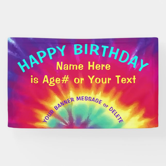 Banderoles Tie Dye Banner Personnalisé pour Anniversaire Bann (Horizontal)