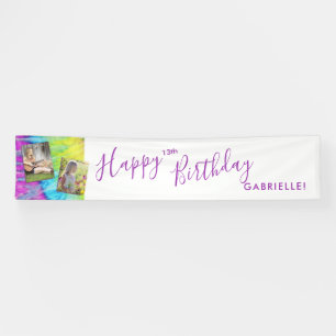 Banderoles Tie Dye Moderne Hippy Purple Joyeux Anniversaire L