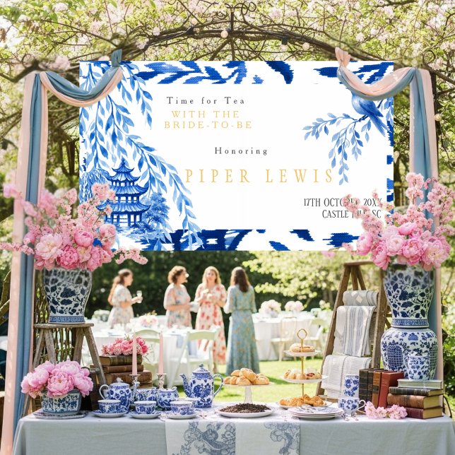 Banderoles Time for Tea with the Bride -to-be Blue Banner (Time for Tea with the Bride -to-be Blue Banner)