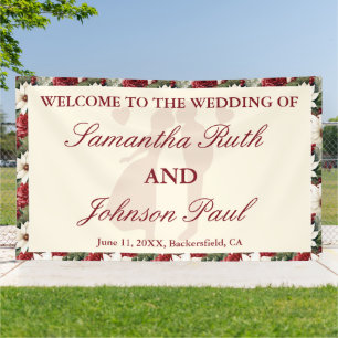 Banderoles Tissu de bienvenue de mariage floral ivoire de Bou