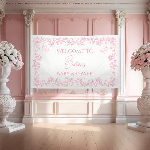 Banderoles Toile de Jouy Papillons Baby Shower Bienvenue