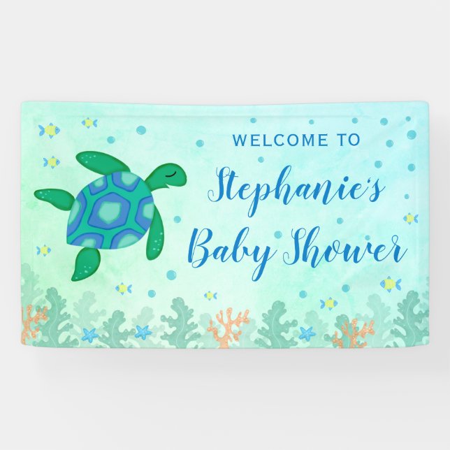 Banderoles Tortue baby shower Sous La Mer Accueil (Horizontal)