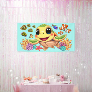 Banderoles Tortue de mer Bébé heureux et mignonne personnage