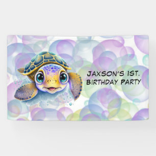 Banderoles Tortue mignonne avec bulles 1er. Fête d'anniversai