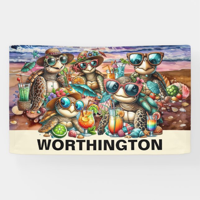 Banderoles Tortues amusantes se rassemblant (Horizontal)