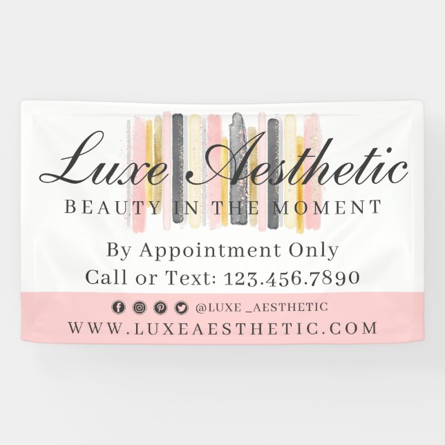 Banderoles Touches de peinture aquarelle rose poudré et or ro (Horizontal)