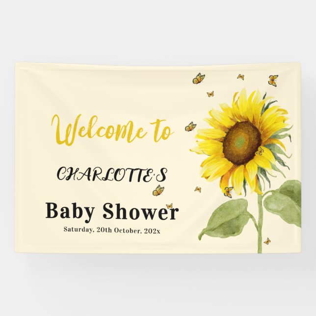 Banderoles Tournesol d'aquarelle avec Baby shower de papillon (Horizontal)