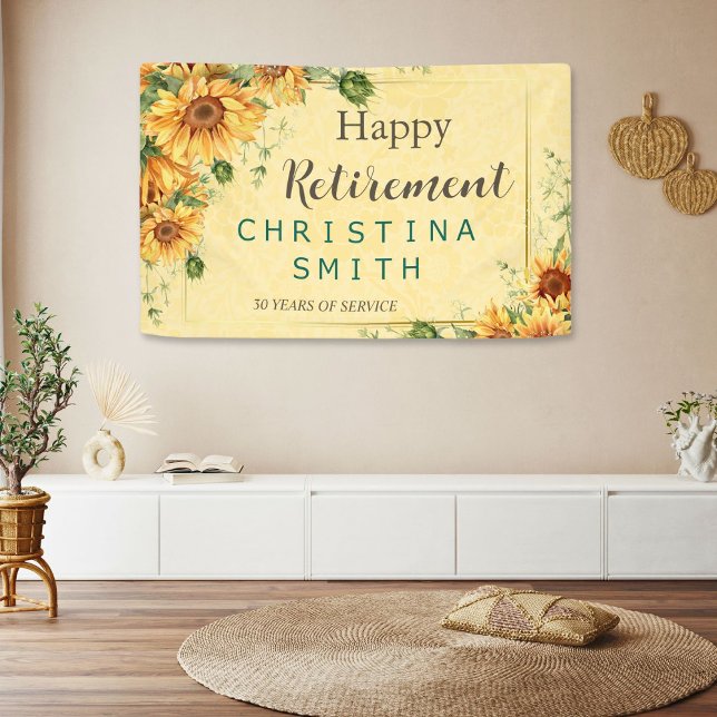 Banderoles Tournesol Elegant Watercolor Retraite Party (Sunflower Elegant Watercolor Retirement Party Banner)