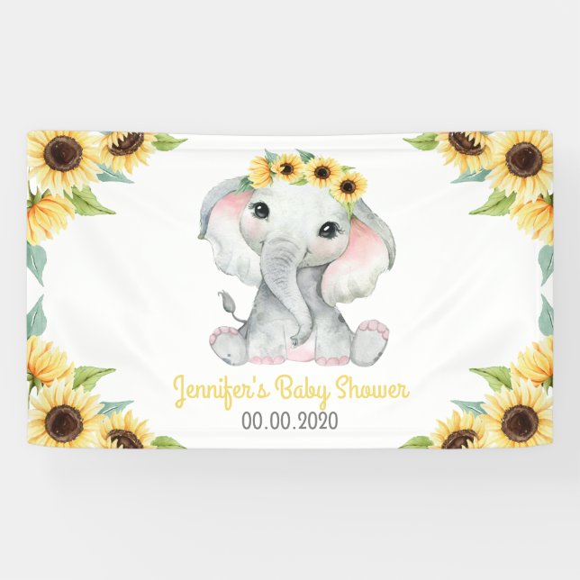 Banderoles Tournesol Eléphant Girl Banner pour le Baby shower (Horizontal)