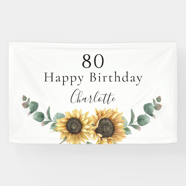 Banderoles Tournesol Eucalyptus Floral 80e anniversaire (Horizontal)
