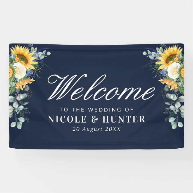 Banderoles tournesol eucalyptus floral bienvenue mariage (Horizontal)