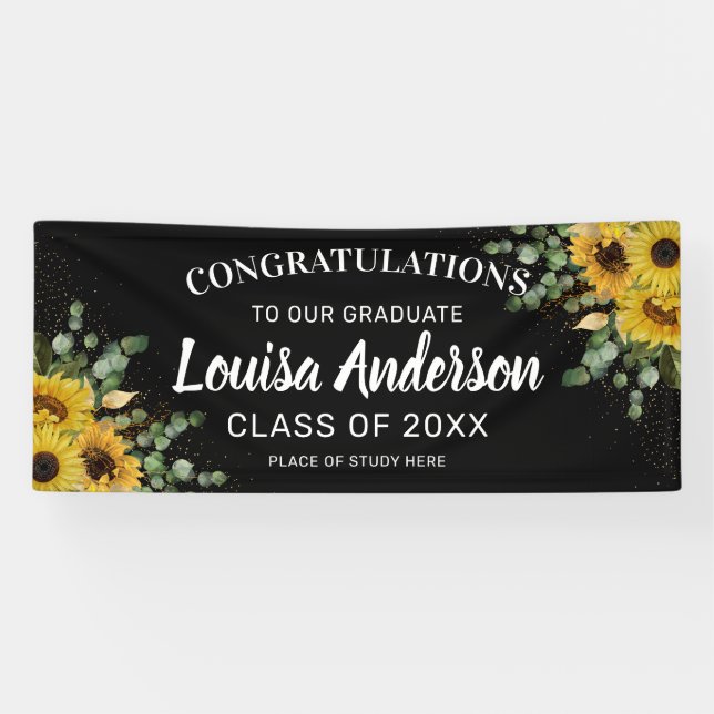 Banderoles Tournesol, Eucalyptus & Gold Confetti Graduation (Horizontal)