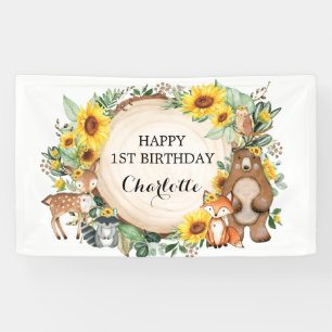 Banderoles Tournesol Forêt Animaux Joyeux Anniversaire