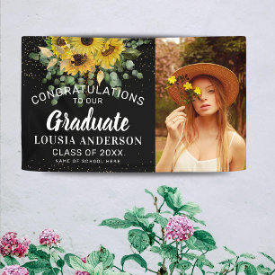 Banderoles Tournesol & Gold Confetti Graduation Photo