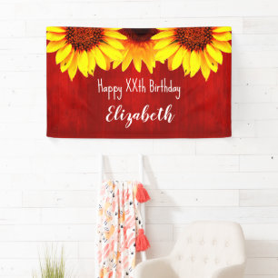 Banderoles Tournesol Rustique Bois Anniversaire