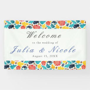 Banderoles Tournesols Aquarelle Jaune Bleu Naturel Mariage