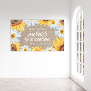 Banderoles Tournesols Blanc Marguerite Toile de Jute Quinceañ