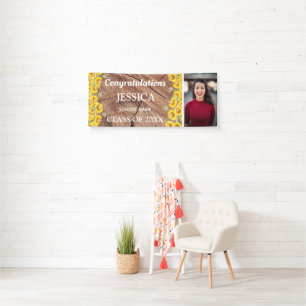 Banderoles Tournesols rustiques et texture bois Graduation