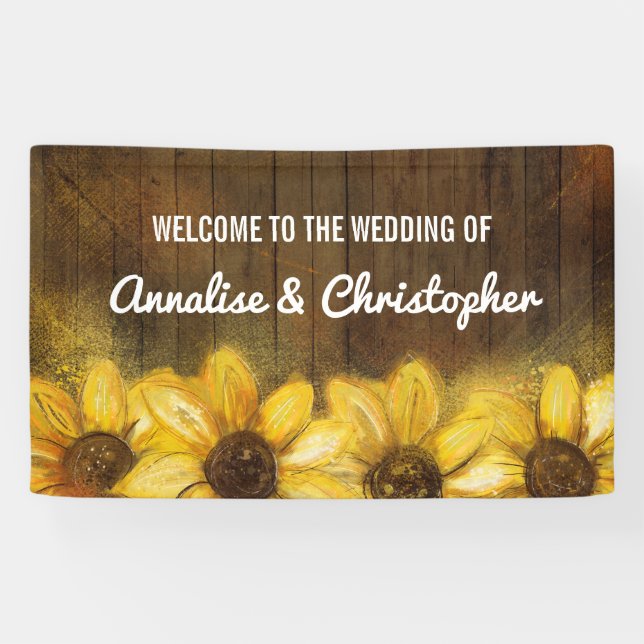 Banderoles Tournesols sur l'accueil en bois | au mariage (Horizontal)