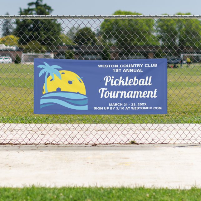 Banderoles Tournoi de Pickleball Tropical Palm Tree Sun Beach (En situation)