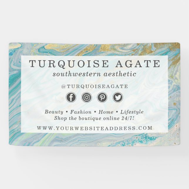 Banderoles Tourquoise & Or Agate Pierre Géode Marbre Swirl (Horizontal)