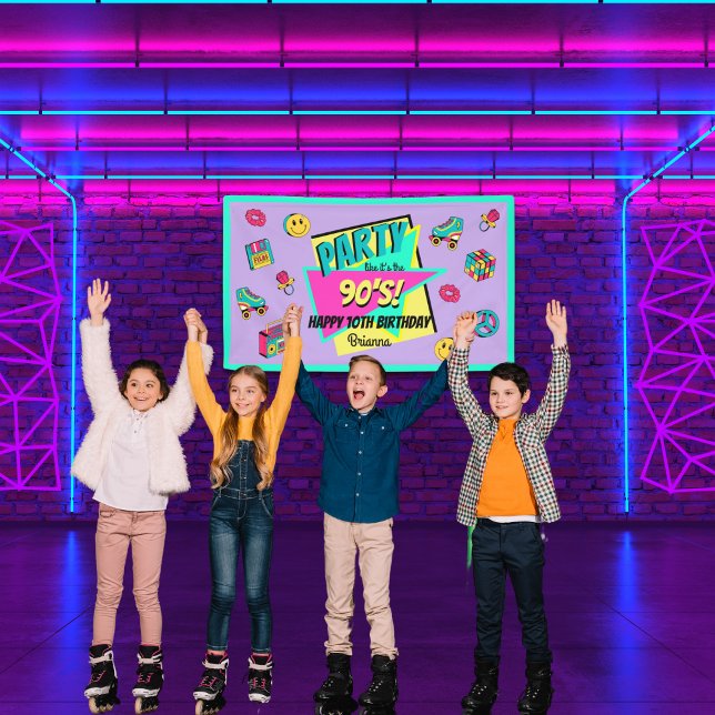 Banderoles TOUT âge rétro 90's fête violet rose turquoise ann (Créateur téléchargé)