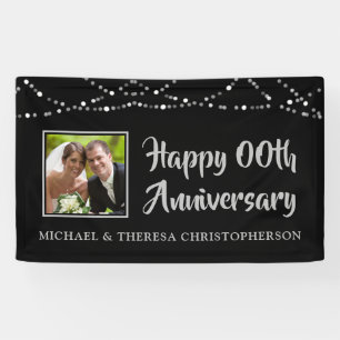 Banderoles Tout Anniversaire Photo Black Silver String Lumièr