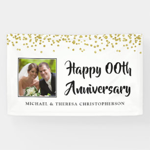 Banderoles Tout Anniversaire Photo Gold Confetti