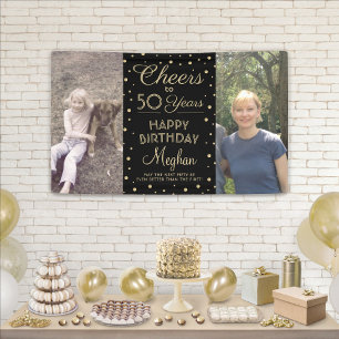 Banderoles Toute fête d'anniversaire Confetti Noir & Or 2 Pho