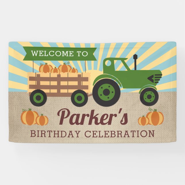Banderoles Tracteur Hayride Citrouille Anniversaire Vinyl Bie (Horizontal)