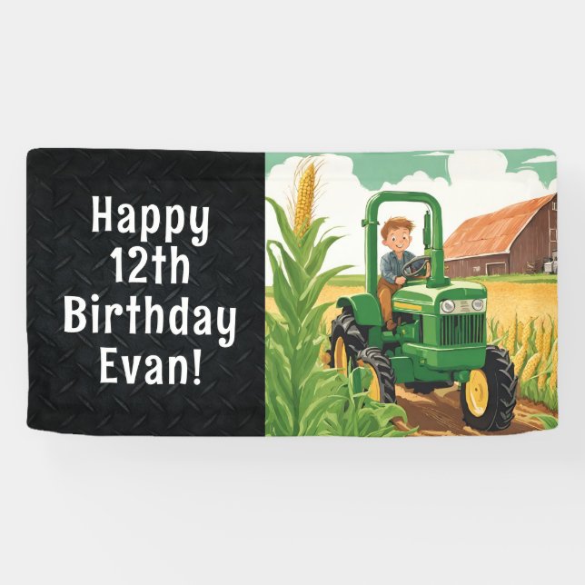 Banderoles Tracteur Joyeux Anniversaire Équipement d'agricult (Horizontal)