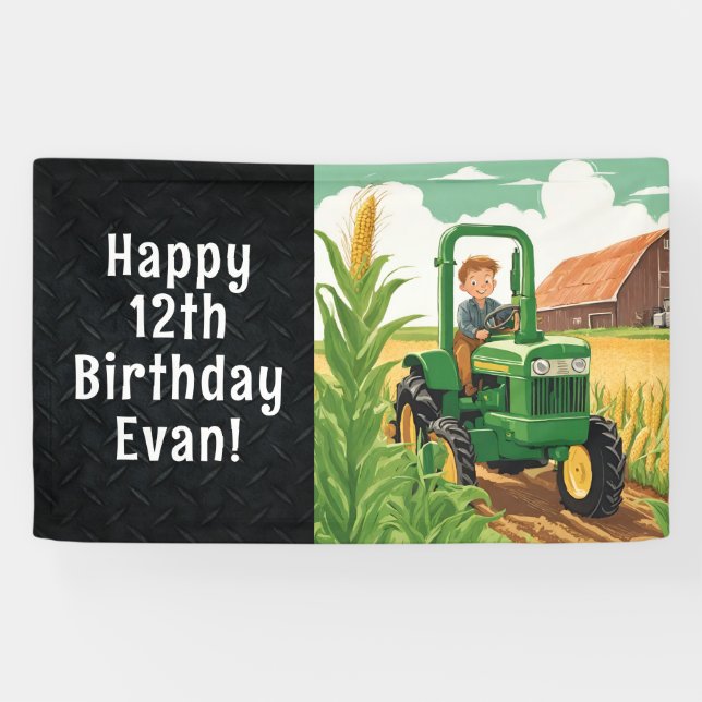 Banderoles Tracteur Joyeux Anniversaire Équipement d'agricult (Horizontal)
